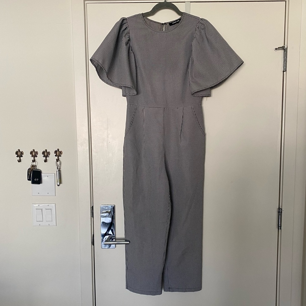 Plaid large sleeve jumpsuit